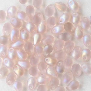 100 4x6mm Glass Teardrop Beads Czech Glass Beads Mermaids Tears Fringe Beads Light Pink Matte 100 image 4