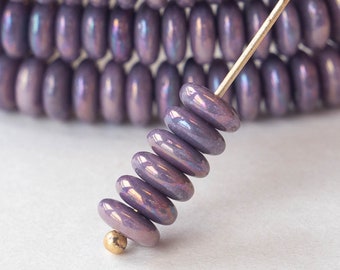 6mm Rondelle Beads - Czech Glass Beads - Smooth Rondelle - 6mm Disk Beads - Opaque Purple Luster - 50 beads