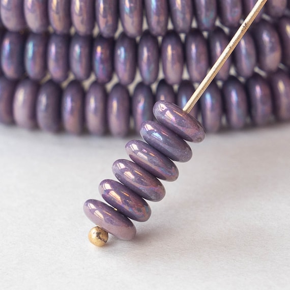 6mm Rondelle Beads - Czech Glass Beads - Smooth Rondelle - 6mm Disk Beads - Opaque Purple Luster - 50 beads