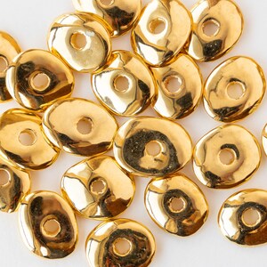 17x14mm 24K Gold Disk Beads Mykonos Cornflake Beads For Jewelry Making - Mykonos Gold Beads - Large Hole Beads ~ Wavy Washer - Choose Amount