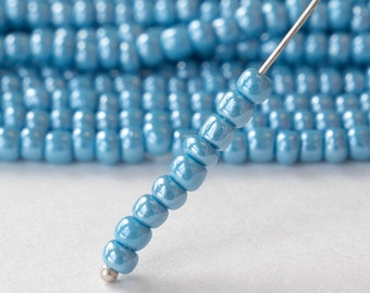 Size 6 Seed Beads - Opaque Blue Turquoise Luster - Czech Glass Beads - 2 strands