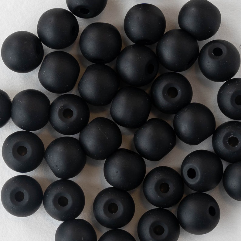 16 Inches 6mm Round Cultured Sea Glass Beads For Jewelry Making Black Matte Beads 8 Inch Strands 70 Beads image 2