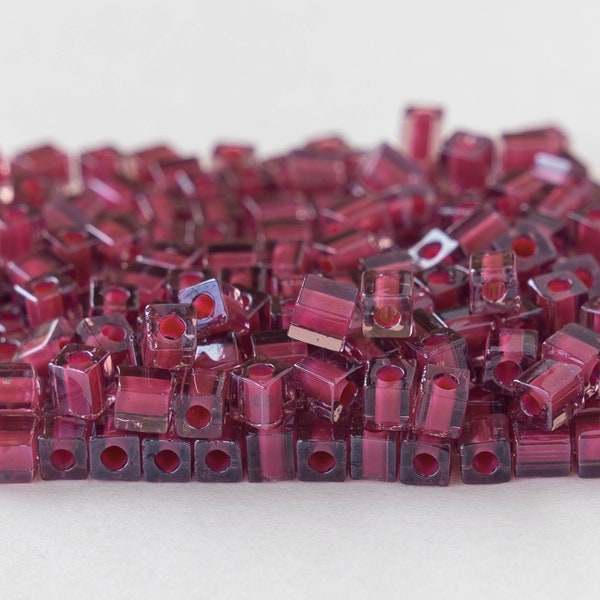 4mm Miyuki Cube Beads For Jewelry Making - Color Lined Cube Beads - Square Beads For Bead Weaving - 4mm Rose Lined Amethyst  Cube Beads