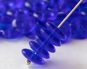 30 - 10mm Smooth Rondelle Beads - Czech Glass Beads - Disk Beads -  Transparent Sapphire Blue - 30 beads