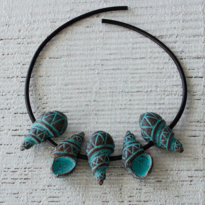6 22mm Conch Shell Beads Jewelry Making Supply Mykonos Green Patina Beads Beach Theme Choose Amount image 2