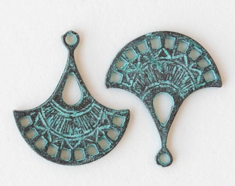 Mykonos Findings - Green Patina Fan Earring Parts - 21x31mm - Boho Jewelry Findings And Parts - Choose Amounts