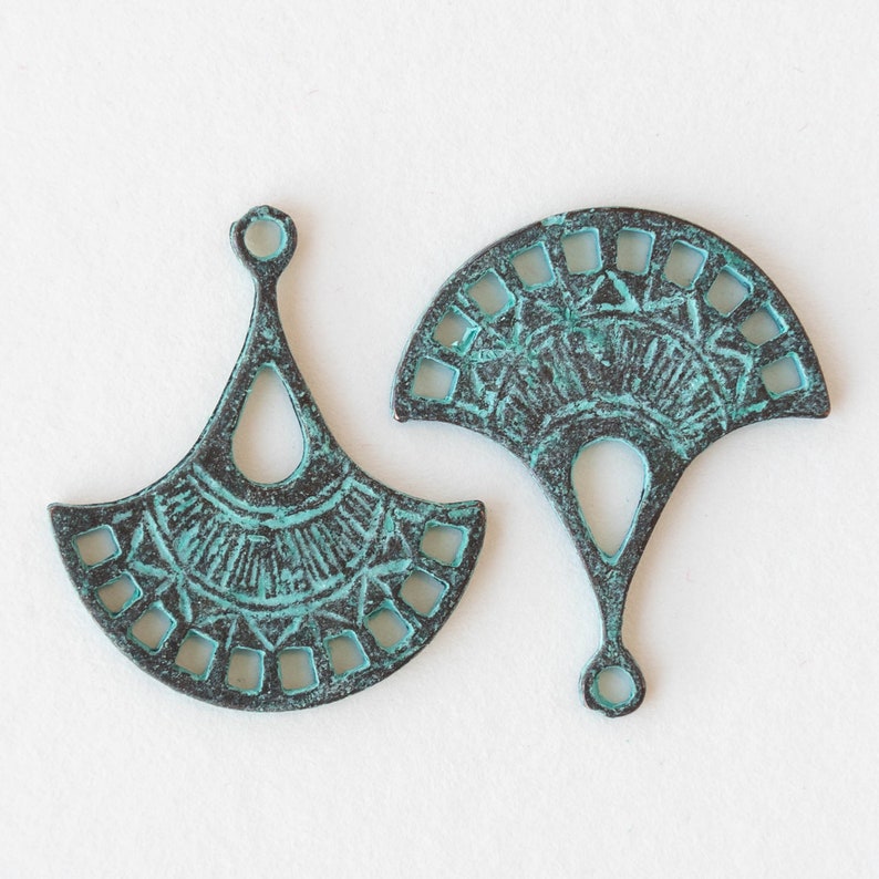 Mykonos Findings Green Patina Fan Earring Parts 21x31mm Boho Jewelry Findings And Parts Choose Amounts image 1