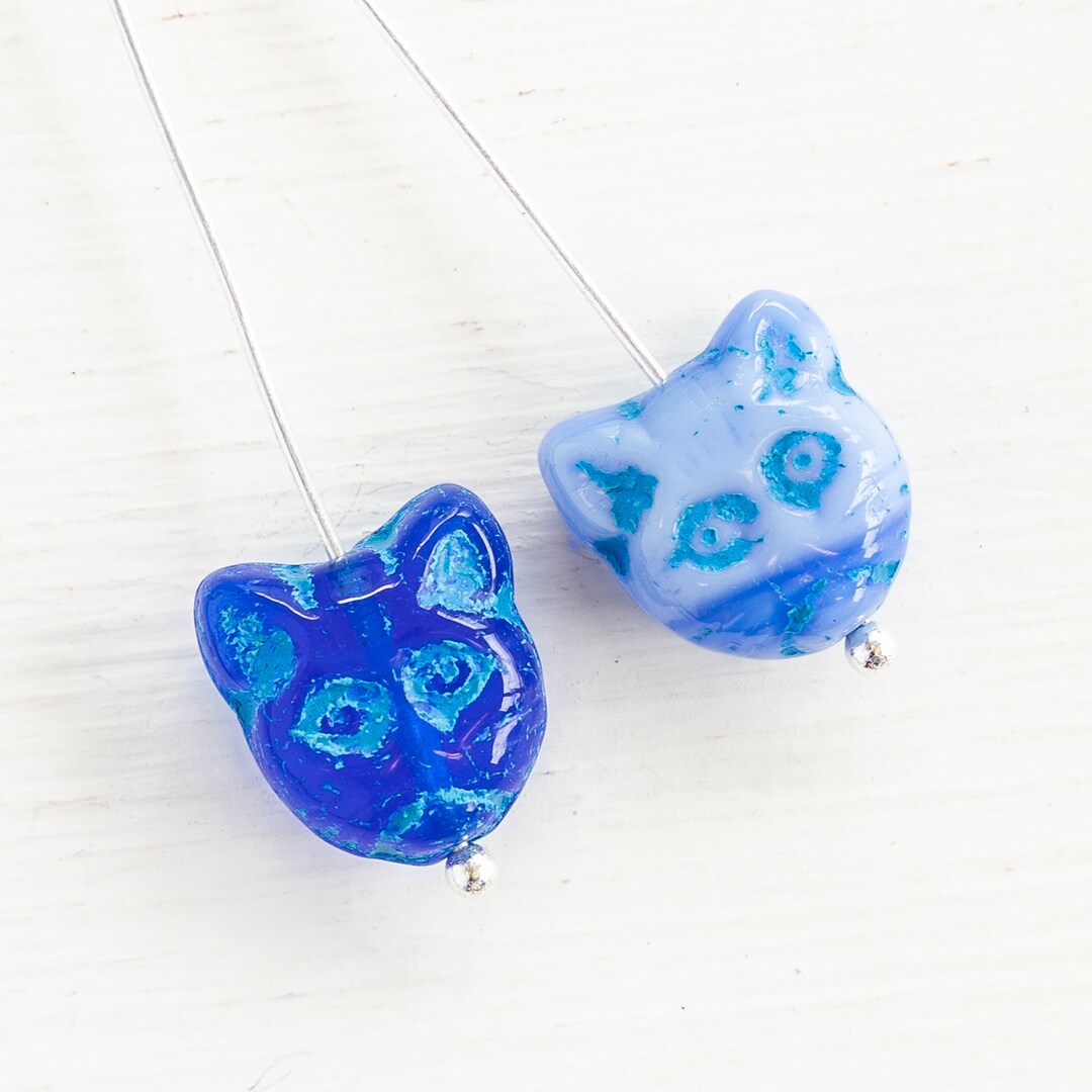 12mm Glass Cat Beads Jewelry Making Supply Cat Face Beads Etsy