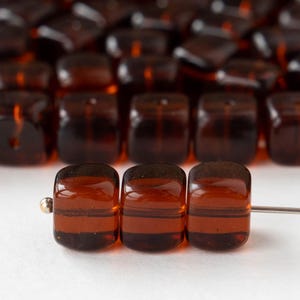 11mm Glass Cube Beads - Czech Glass Beads - Brown - 12 or 24 beads