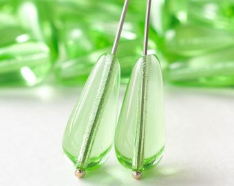 Czech Glass Peridot Flat Drop Beads 6x14mm - 25 Piece Strand For Jewelry Making