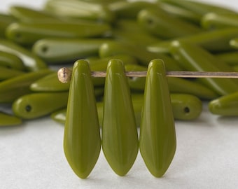 50 - 16mm Dagger Beads - Czech Glass Beads - Opaline Lime Green  - 50 beads