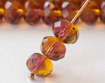 6x9mm Rondelle Beads - Czech Glass Beads - Amethyst Amber - 19 Beads