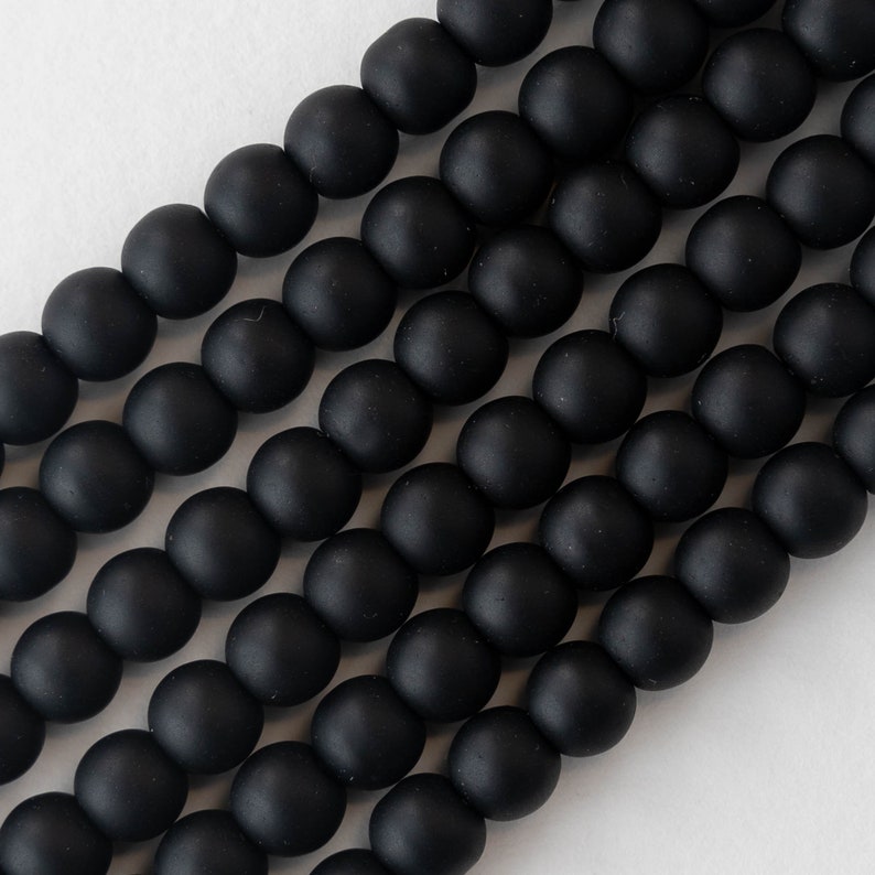 16 Inches 6mm Round Cultured Sea Glass Beads For Jewelry Making Black Matte Beads 8 Inch Strands 70 Beads image 3