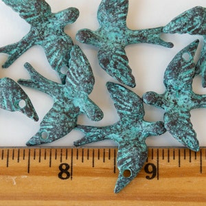Mykonos Peace Dove Pendant - Green Patina Pendant Beads - Jewelry Making Supply - Verda Gris Bird Pendant - Choose Amount