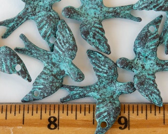 Mykonos Peace Dove Pendant - Green Patina Pendant Beads - Jewelry Making Supply - Verda Gris Bird Pendant - Choose Amount