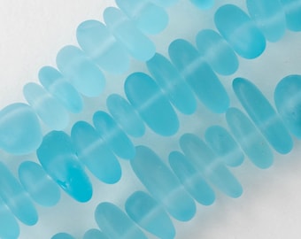 Sea Glass Beads For Jewelry Making - Beach Glass Pebbles - Recycled Glass Beads - Cultured Sea Glass - Light Aqua Blue ~ 8 inches