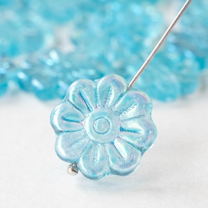 4 - 18mm Glass Flower Beads - Czech Glass Beads - Aqua AB - 4 beads