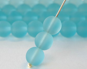 21 - 10mm Round Sea Glass Beads For Jewelry Making Supply - Frosted Glass Beads - 8 Inch Strand  - Aqua