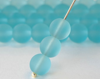 21 - 10mm Round Sea Glass Beads For Jewelry Making Supply - Frosted Glass Beads - 8 Inch Strand  - Aqua
