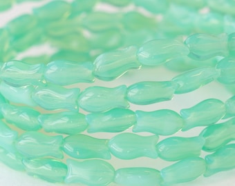 Tiny Glass Fish Beads - Czech Glass Beads - Seafoam Opaline - 15 beads