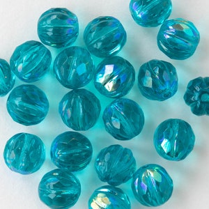 20 8mm Faceted Round Melon Beads Teal with AB 20 beads image 3
