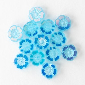 9mm Glass Flower Beads Czech Glass Beads Light Aqua Blue 16 beads image 3