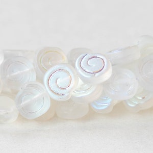 25 - 9mm Spiral Coin Beads - Jewelry Making Supplies - Czech Glass Beads - Crystal Matte AB - 10 Beads
