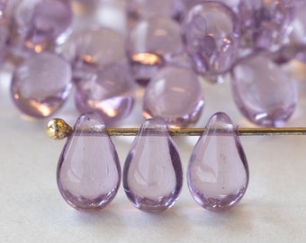 6x9mm Teardrop Beads For Jewelry Making - Czech Glass Beads - Transparent Lilac - 60 beads