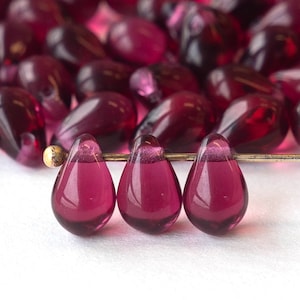 Teardrop Beads - 6x9mm- Transparent Cranberry Red - 30 beads