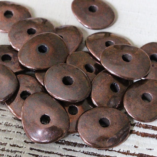 Mykonos Bronze Cornflake Beads For Jewelry Making - Oval Washer - Wavy Disk Beads - 17x14mm Mykonos Cornflake Greek Beads - Large Hole Beads