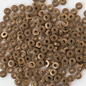 100 - 1x3mm Mini Metal Heishi Beads - Antiqued Brass - 100 Beads