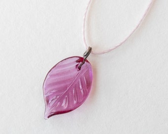 Handmade Lampwork Leaf Beads from the Czech Republic - 18mm Glass Leaf Charm - Pink Fuchsia - 2 pieces