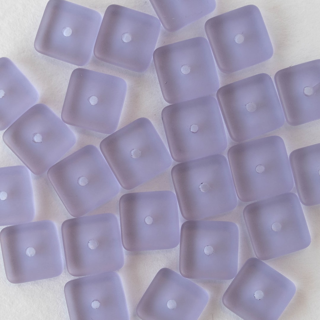 25 Lavender Cultured Sea Glass Square Disk Beads Faux Sea Glass Beads