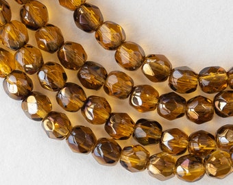 4mm Round Firepolished Beads - Czech Glass Beads - Amber Luster - 50 beads