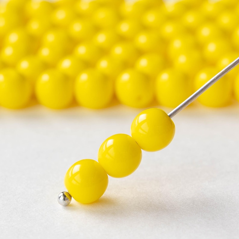 6mm Round Beads - Czech Glass - Sunshine Yellow - 25 Beads image 1