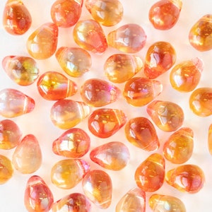 50 - 6x8mm Glass Teardrop Bead - Czech Glass Beads - 8x6mm Pink Orange Luster AB  (50 Pieces)