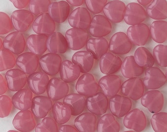 20 - 8mm Heart Beads - Czech Glass Beads - Pink Opaline - 20 hearts