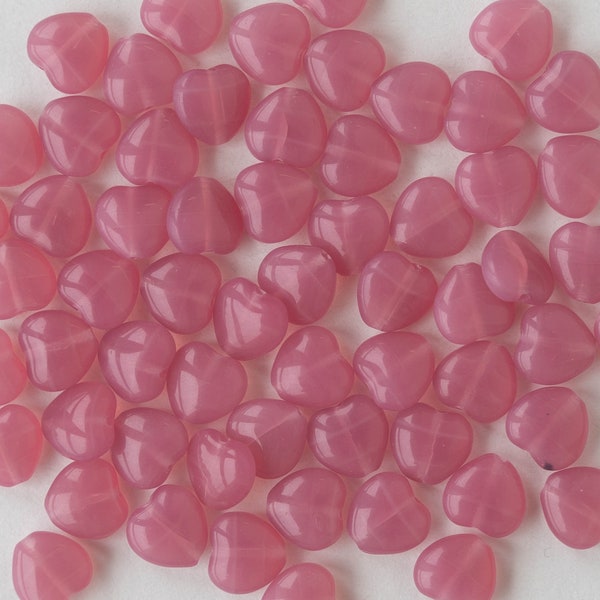 20 - 8mm Heart Beads - Czech Glass Beads - Pink Opaline - 20 hearts