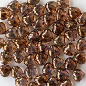 25 - 6mm Glass Heart Beads - Czech Glass Beads - Transparent Smokey Topaz Gold - 25 hearts