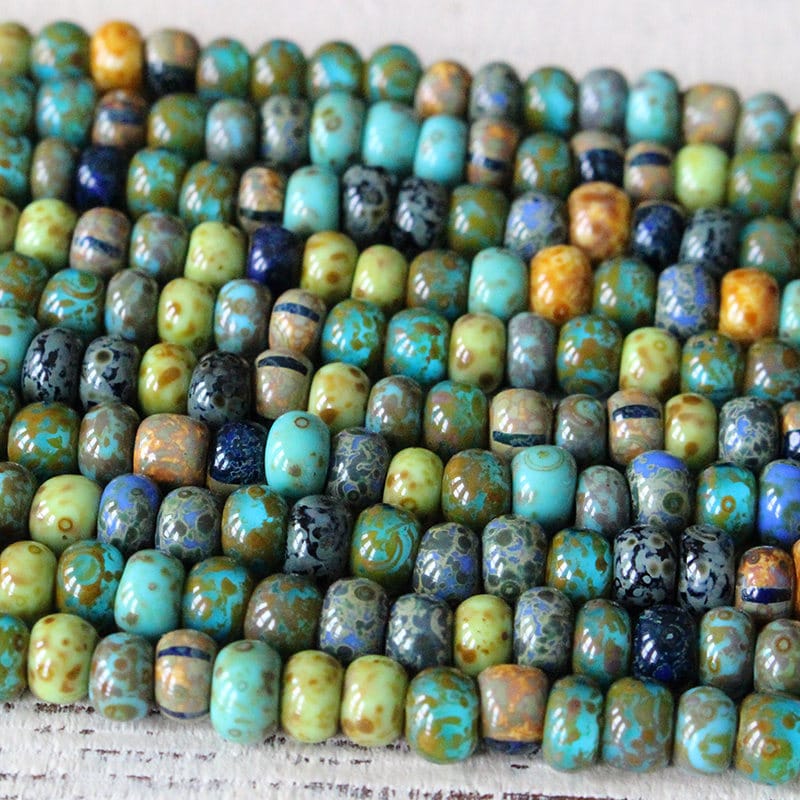 Jade Aqua Heart Large Seed Beads 10-20 Aged Striped Picasso Mix Czech Seed Beads