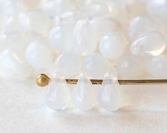 100 - 4x6mm Glass Teardrop Beads - Czech Glass Beads - Mermaids Tears - Fringe Beads - Crystal White Opaline  - 100