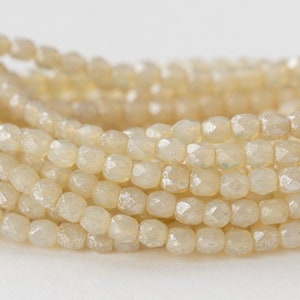 4mm round firepolished beads For Jewelry Making - Czech Glass Beads - Ivory with Silver Dust - 50 beads