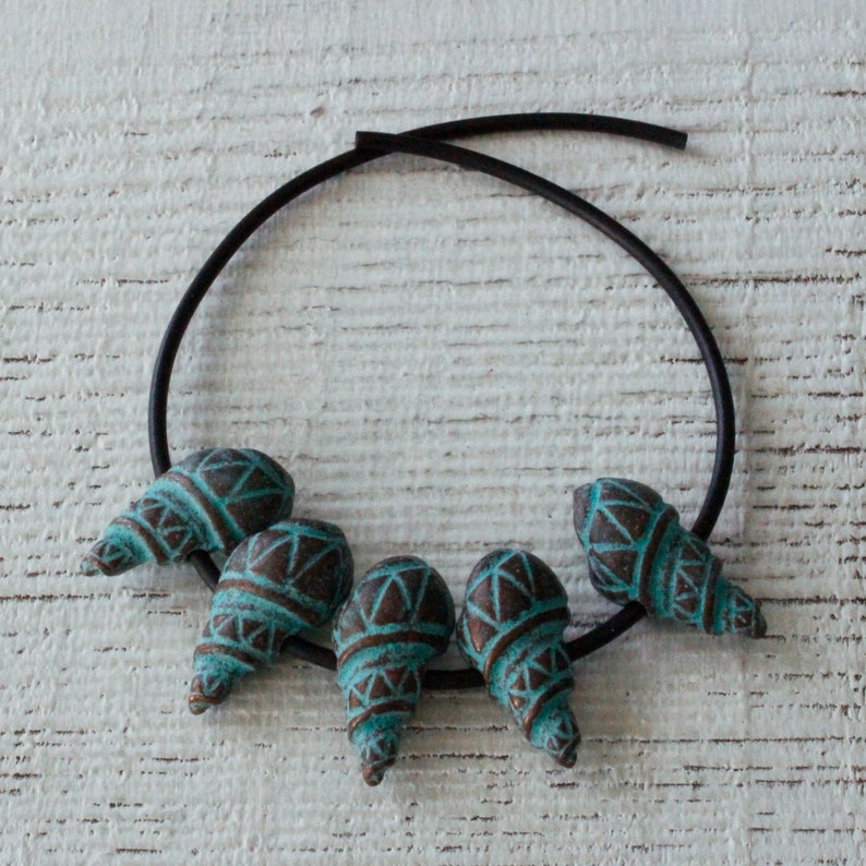 6 22mm Conch Shell Beads Jewelry Making Supply Mykonos Green Patina Beads Beach Theme Choose Amount image 4