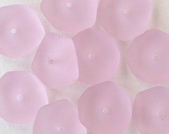 Freeform Rondelle Sea Glass Beads For Jewelry Making - Recycled Frosted Glass Beads - Beach Glass 14mm (10 beads) Pink