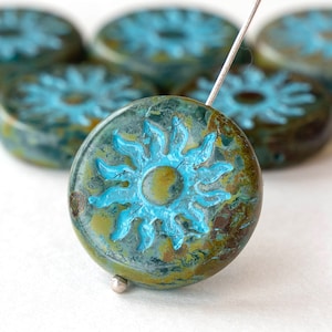 22mm Glass Sun Coin Beads - Picasso Beads -  Czech Glass Coin - 1 Bead