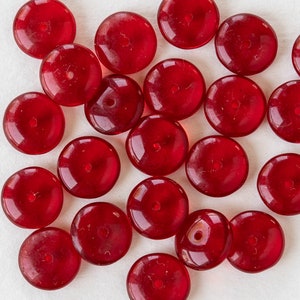 30 - 10mm Smooth Rondelle Beads - Czech Glass Beads - Disk Beads - Transparent Ruby Red - 30 beads