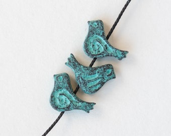 Copper with Patina Bird Bead - Mykonos Green Patina Beads For Jewelry Making - Made In Greece - 4 Beads