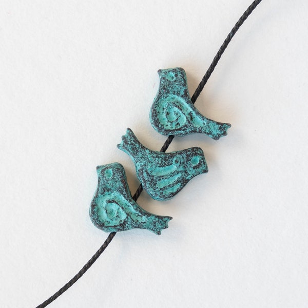 Copper with Patina Bird Bead - Mykonos Green Patina Beads For Jewelry Making - Made In Greece - 4 Beads