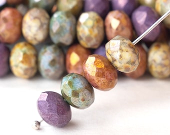 6x9mm Rondelle Beads - Czech Glass Beads - Picasso Mix - 25 Bead Strand