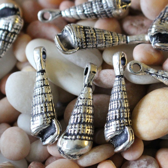 Mykonos Conch Shell Pendant Pewter Charms Beads for Jewelry Making Sea Life Charms 6 Charms Etsy